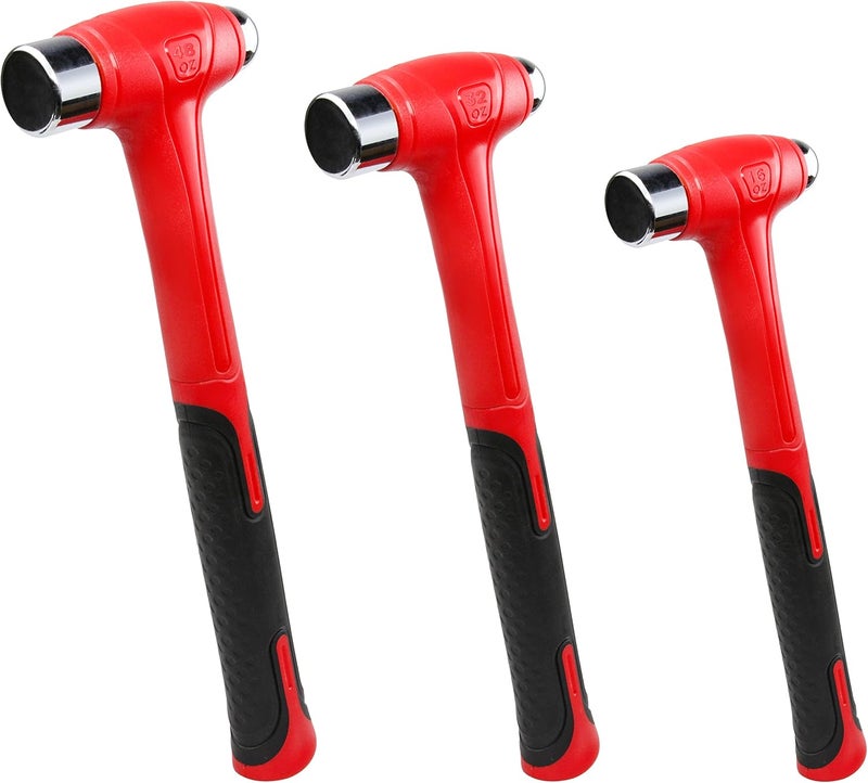 ct 3 Piece Ball Peen Hammer, 16oz 32oz 48oz, Fiberglass Handle hammer for Ball Peen, Blow Striking Ball Pein Hammer Handle Tool with Forged Steel Construction for Metal Working - Image 1